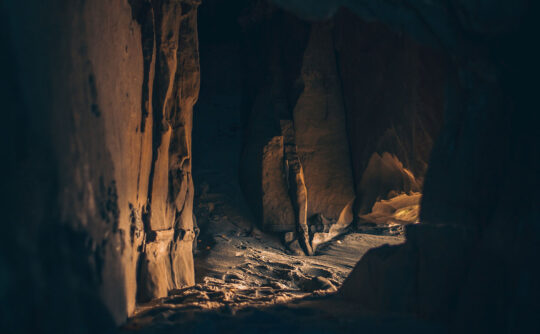 A dimly lit cave